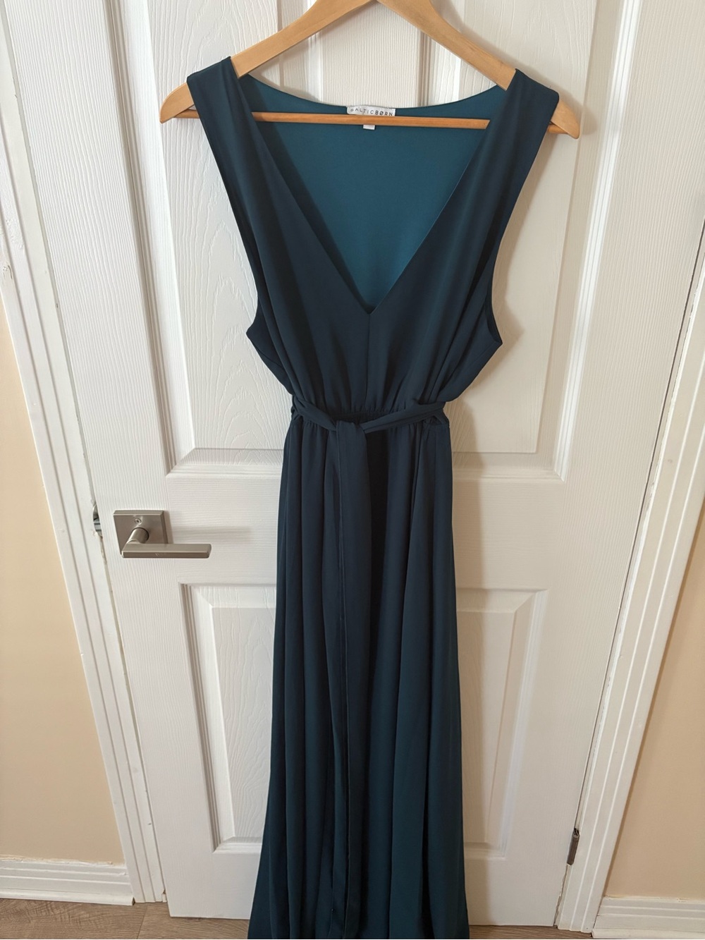 Baltic Born Sleeveless Deep V Teal Maxi Dress with Tie Waist